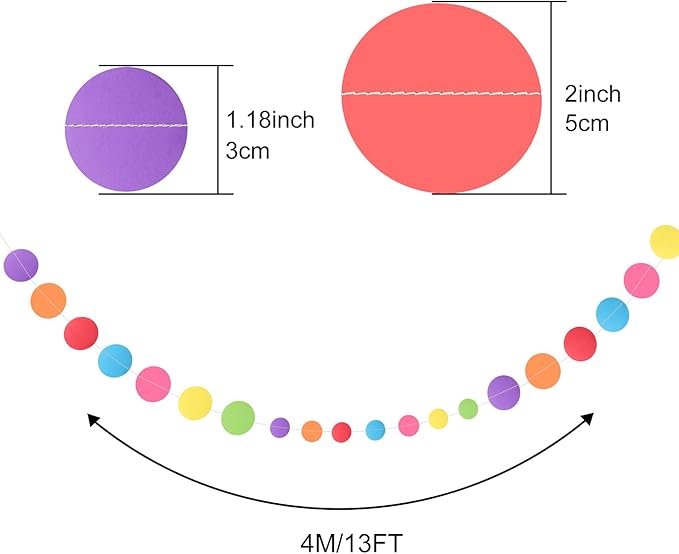 MIAHART 52 Feet Circle Dots Garland Lavender Paper Garland for Birthday Bridal Wedding Baby Shower Christmas Valentine Day Lilac Theme Party Decorations (Rainbow)