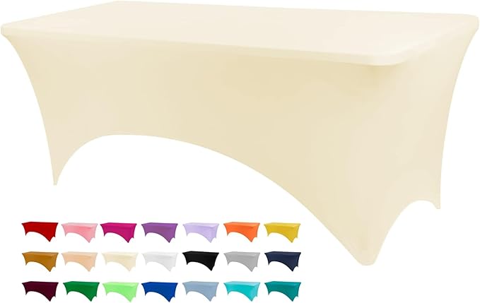 4ft Table Cover Fitted, Ivory Spandex Table Covers, Washable and Wrinkle Resistant Stretch Tablecloths Rectangle for Events, Wedding, Banquets, Parties