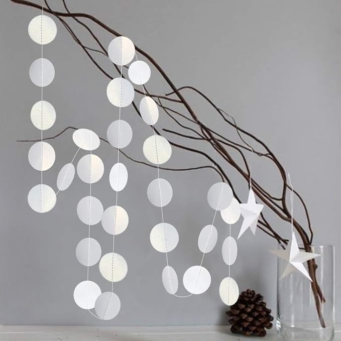 Cheerland White Circle Garland White Party Decorations Winter Wonderland Hanging Streamers Backdrop Banner Bday Birthday Baby Shower Bachelorette Bridal Shower Wedding Party Decor Christmas Decoration