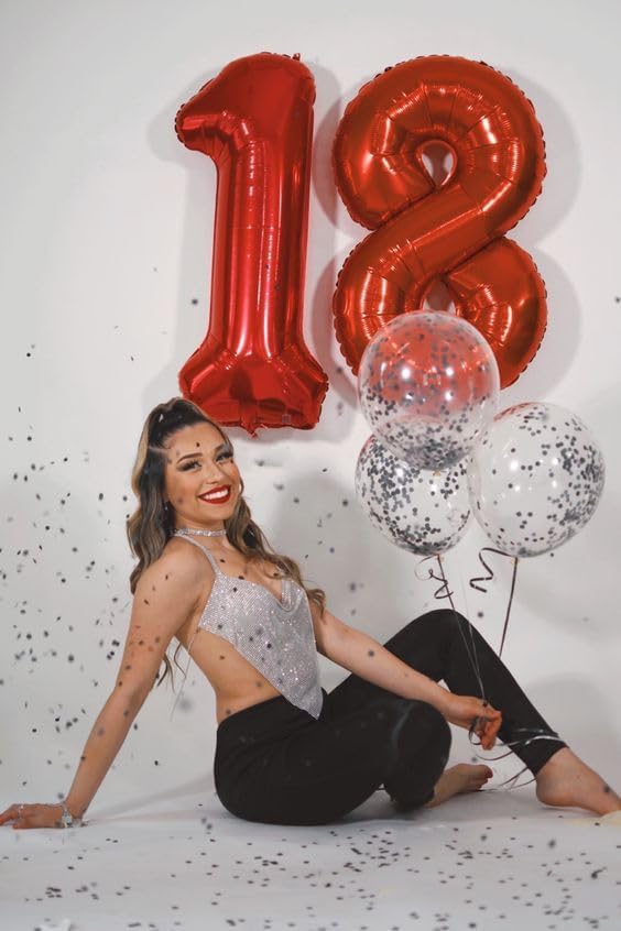 18 Balloon Number, Red Number 18th Birthday Balloons 40 Inch, 18 Years Old Red Birthday Decorations for Boys Girls, 18th Anniversary Decorations