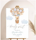 Blue Hot Air Balloon Boho Bear Can Bearly Wait Welcome Sign Decor, Instant Download, Plastic Sign