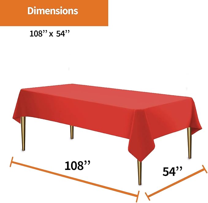 Party Dimensions Red Disposable Plastic Tablecloth for Rectangle Tables (48 Pack) Premium Decorative Table Cloths for Parties, Events & Weddings, Indoors & Outdoors, 54 x 108 inches