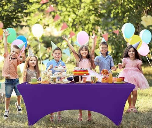 Utopia Kitchen Spandex Tablecloth 1 Pack [6FT, Purple] Tight, Fitted, Washable and Wrinkle Resistant Stretch Rectangular Patio Table Cover for Event, Wedding, Banquet & Parties [72Lx30Wx30H Inch]