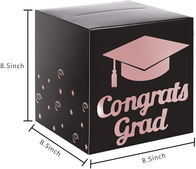 Graduation Card Box Holder, Congrats Grad Foldable Cardboard Decorations Box for Graduation Party Decoration and Grad Parties (Rose Gold)