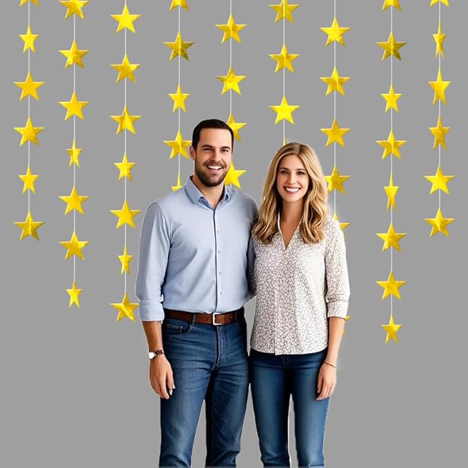 Gold Shining Star Hanging Garland Gold Hanging Sparkling Star Streamer Glitter Bunting Banner Twinkle Backdrop for Wedding Baby Shower Birthday Christmas Decorations 40 Feet