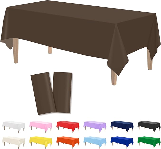 Kopokita 2PCS Brown Plastic Tablecloths 54 x 108 Inch, Disposable Table Cloths Rectangle Party Table Covers