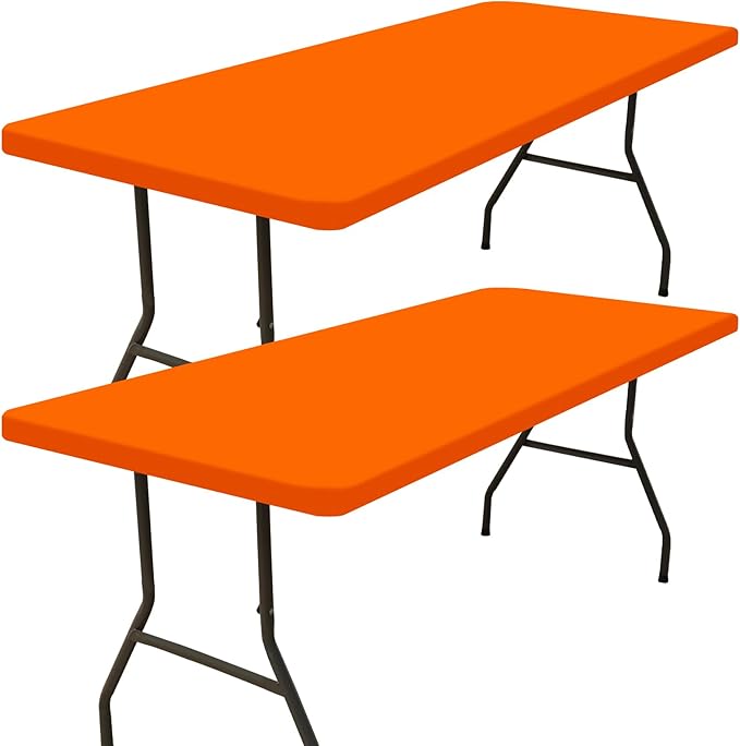 Smiry 2 Pack Rectangle Picnic Table Cloth, Waterproof Elastic Fitted Tablecloths, Washable Polyester Rectangular Patio Table Cover for Camping, Indoor and Outdoor (Orange, 30"x48")