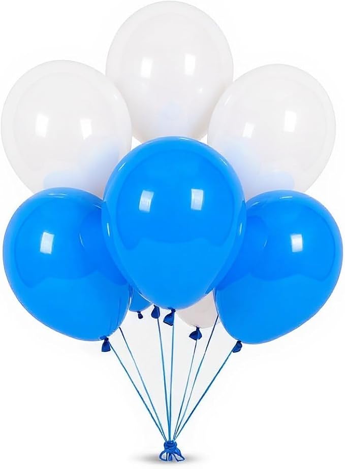 50 Pack 12 Inch White and Blue Latex Balloons (25 + 25), Baby Boy Shower Decorations, Graduation Party Supplies, Sports & Tailgate Balloon Arch Kit, Nautical Theme, Photo Backdrop