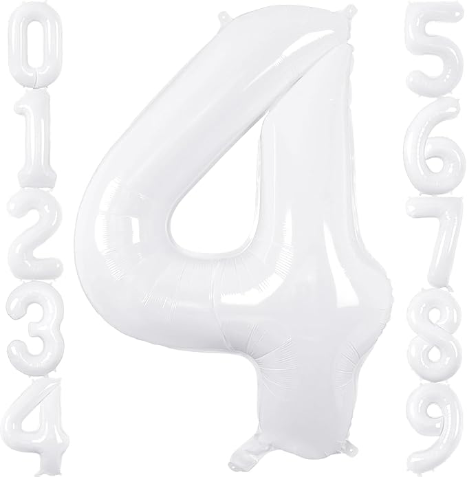 White Number Balloons 40 Inch Helium Mylar Number 4 Balloon for Birthday Party Anniversary Decoration (White, 4)