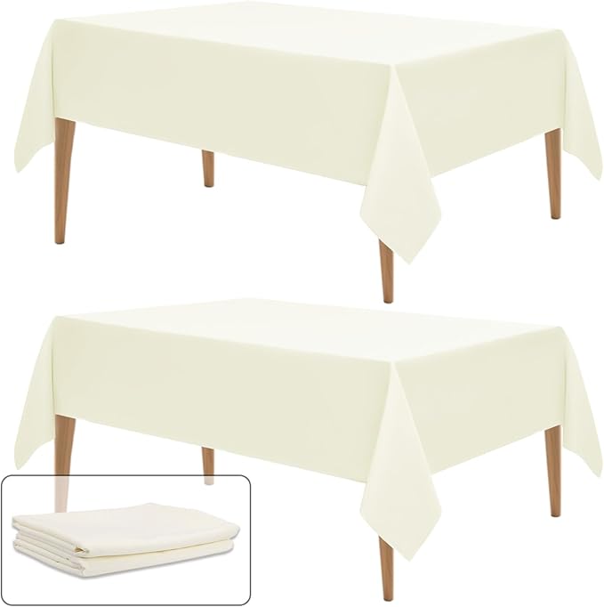WIGENIUS 2 Pack Ivory Table Cloth Rectangle Tablecloths 70X120 Inch,Polyester Table Cloth for 8 Foot Rectangle Tables,Wrinkle Resistant Washable Fabric Table Covers for Party,Wedding Banquet