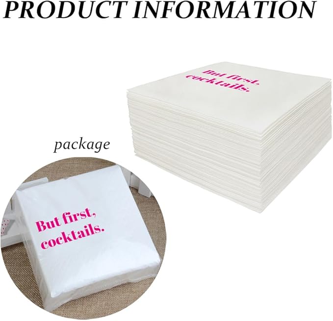 Funny Cocktail Napkins 100Pcs Funny Quotes Saying Disposable Paper Party Napkins 4.5 x 4.5 Two-ply (But First Cocktails Napkins)