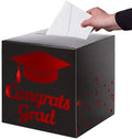 Graduation Card Box Holder, Congrats Grad Foldable Cardboard Decorations Box for Graduation Party Decoration and Grad Parties (Black-red)