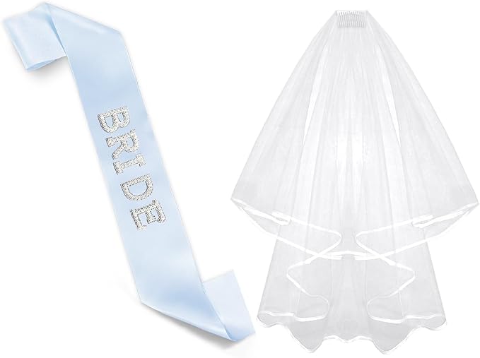 Bride To Be Sash and Bride Veil White for Bachelorette Party, Bach Party Favors Accessory, Bridal Vei and Sash Set