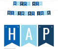 Andaz Press Personalized Hanging Pennant Banner Party Decorations, Royal Blue, Baby Blue, Navy Blue, Happy 4th Birthday Jack, 1-Pack, Approx. 5-Feet, Custom Name and Number