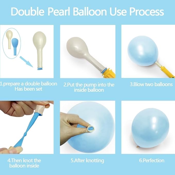 Blue White Balloon Garland Double Stuffed Light Baby Blue Balloons White Bow Bobo Pearl Balloon Arch Kit for Wedding Birthday Baby Shower Winter Princess Party Decorations