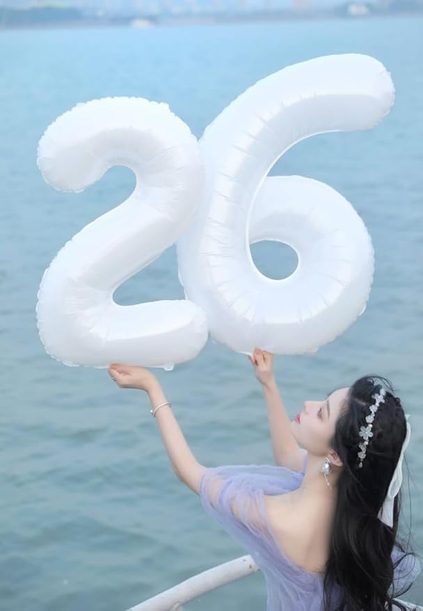 6 Number Balloon, 40 Inch 6 Balloon for Birthday Girl Boy, White Balloons for 6, 16, 26, 60, 2026 Graduation, Birthday, Wedding Anniversary, Xmas, Party Supplies