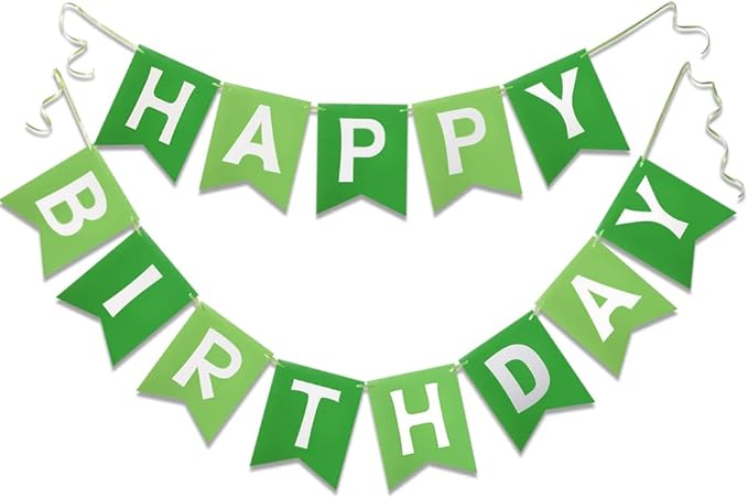 Green Happy Birthday Banner Greenery Theme Party Bunting Supplies Signs for Birthday Garland Nursery Hanging Decoration 13pcs