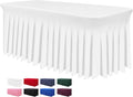 Table Skirts for Rectangle Tables 8ft - One-Piece White Tablecloths and Skirt, Wrinkle Resistant Ruffles Elastic Cover for Banquets, Weddings, Events, Parties