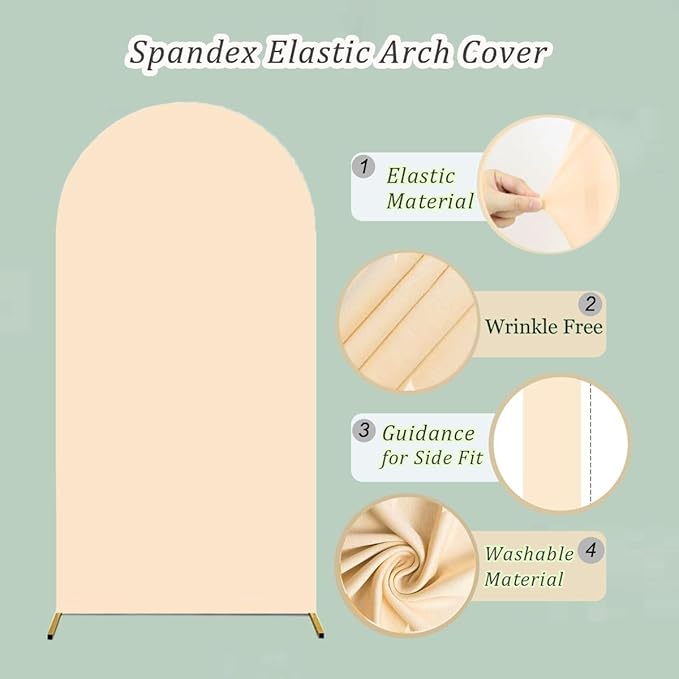 Wedding Arch Cover (7.2FT, 6.6FT, 6FT) Set of 3 Arch Backdrop Spandex Cover for Birthday Party Baby Shower Ceremony Banquet Decoration (Beige, 7.2FT,6.6FT,6FT)