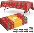 Christmas Red Plastic Table Cloth - 4 Pack 54" × 108" Rectangle Disposable Tablecloths for 6FT Tables, Table Cover for Party, Holiday & Gathering Use