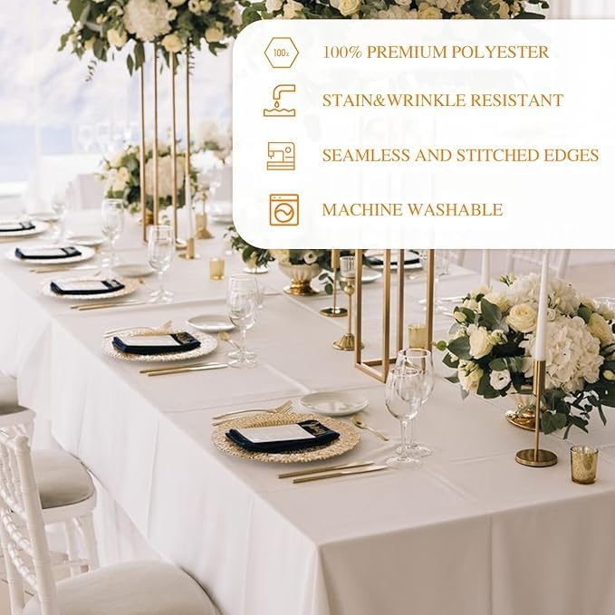 WIGENIUS 2 Pack White Table Cloth Rectangle 60 X 102 Inch Polyester Tablecloths, Wrinkle Resisitant Tablecloth for Wedding Buffet Parties and Dining (White, 2 Pack 60 X 102 inch)