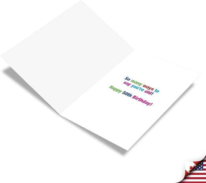 NobleWorks - 50th Funny Card for Birthday - Milestone Bday of 50 Years, Celebrate and Congrats Notecard with Envelope - Word Cloud 50 C3249MBG