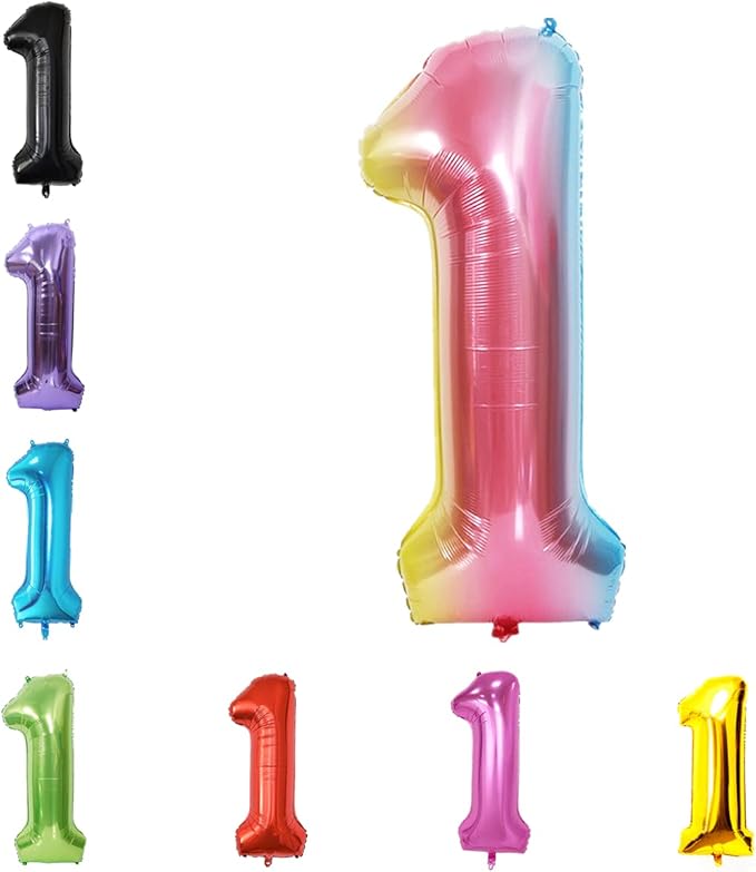 YPSelected 40 Inch Gradient Color Large Foil Helium Number Balloon Birthday Wedding Party 0-9 (Rainbow, 1)