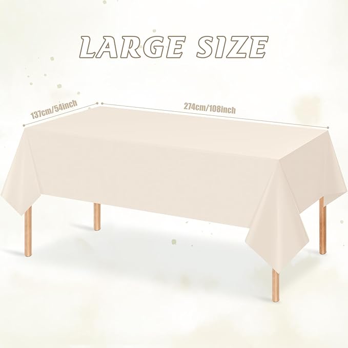 6Pcs Beige Tablecloths for Rectangle Tables,Disposable Plastic Ivory Table Cloth,Waterproof Cream Table Cover for Birthdays Weddings Anniversary Party Decorations,54 x 108 Inch