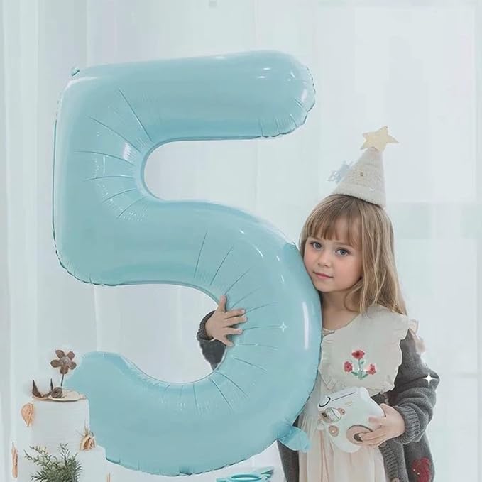 40 Inch Matte Blue 5 Number Balloons Light Blue Number 5 Foil Balloon Mylar Helium Balloon for Birthday Party Decoration Wedding Anniversary Supplies (Number 5)