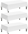 Childom 3 Pack Plastic Tablecloths for Rectangle Tables 54" x 108" White Disposable Table Cloths for 6 to 8 Foot Tables Indoor or Outdoor Parties Birthday Wedding Christmas Anniversary Buffet Table