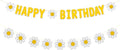 Zwiebeco Yellow Daisy Flower Happy Birthday Party Decoration Sign Banner Bunting Garland Hanging Paper Kit for Kids Adults Groovy Hippie Theme Accessories Supplies
