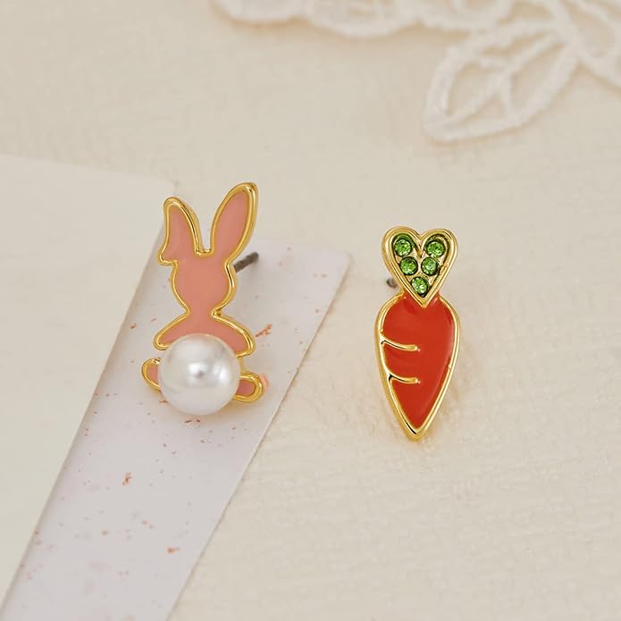 MUYAN Cute Small Easter Bunny Stud Earrings Rabbit Carrot Easter Earrings Holiday Jewelry