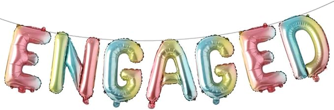 16 inch multicolored Engaged AF Balloon Letters Banner Engagement Party Decorations Supplies (ENGAGED Rainbow)