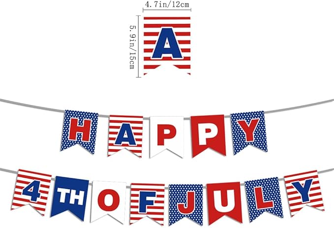 Happy 4th of July Banner for Independence Day Party Decor Red White and Blue Fourth of July Patriotic Party Celebrations Supplies for Memorial Day Durable Polyester Yard Decoration Banner