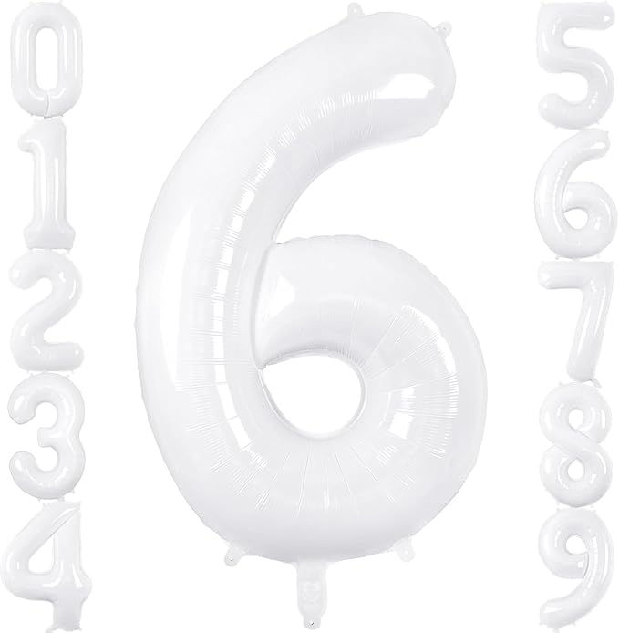 White Number Balloons 40 Inch Helium Mylar Number 6 Balloon for Birthday Party Anniversary Decoration (White, 6)