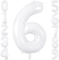 White Number Balloons 40 Inch Helium Mylar Number 6 Balloon for Birthday Party Anniversary Decoration (White, 6)