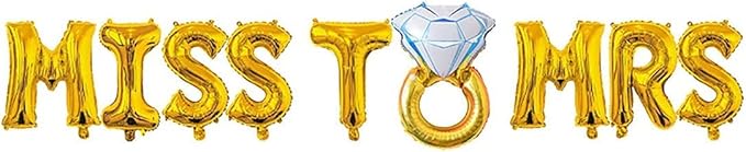 SHUNTAI Gold Engagement Party Decorations Ring Balloons Gold 16 inch Miss to Mrs Letter Balloons Banner Kit Engagement Aluminum Balloon for Wedding Bridal Shower Party Decor