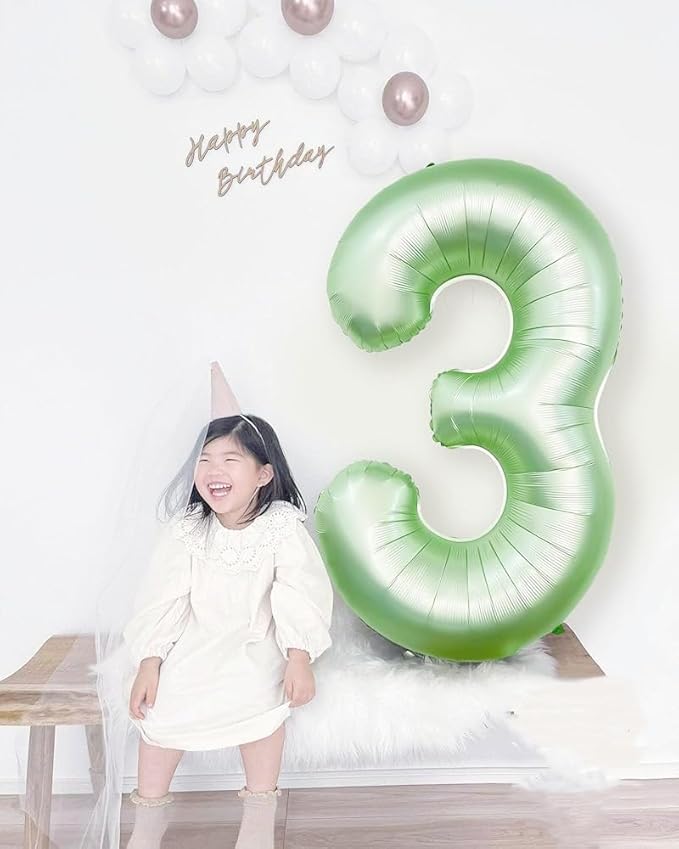 Numbers Balloon 3, 40 Inch Large Olive Green Balloon for Three Year Old Birthday Decor, 3 13 30 31 Birthday Party Decorations for Wedding Supplies