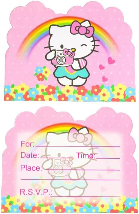 20pcs Hello Cat Kitty Birthday Party Invitations Hello Cat Kitty Birthday Party Supplies Decoration (20pcs)