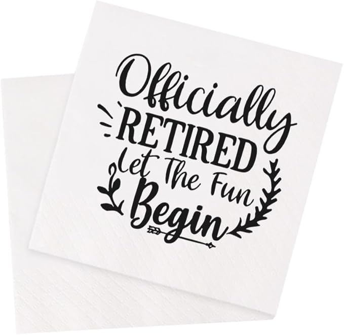 Retirement Cocktail Napkins Party Napkins Beverage Napkins Bar Napkins Disposable Paper Novelty Humorous Gag Gift 100Pcs 4.5 x 4.5 17-ply (Officially Retired Let The Fun Begin)