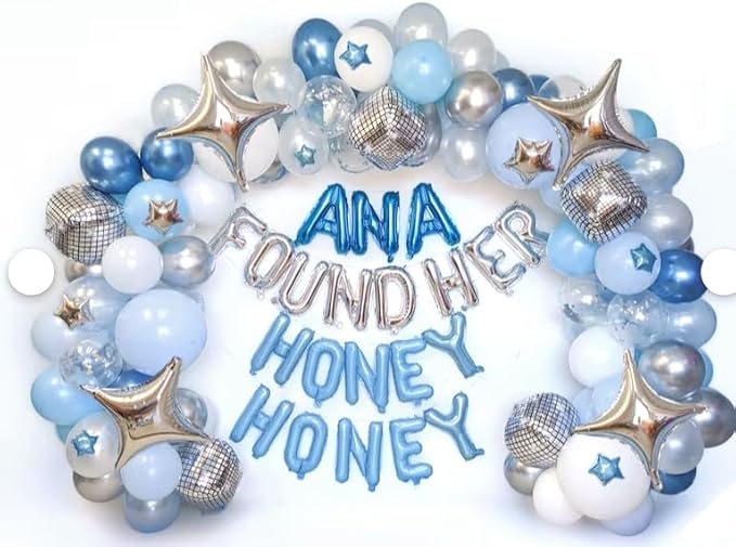Blue Balloon Arch kit, Blue and White Balloon Garland with 22 Inch Disco Ball Balloons Metallic Silver Star Foil Balloons, Silver Confetti Balloons Metallic Blue Balloon for 80s Disco Party Decoration