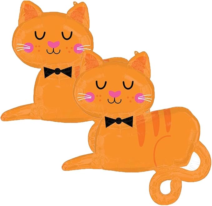 Set of 2 Adorable Orange Tabby Cat Jumbo 31" Foil Party Balloons