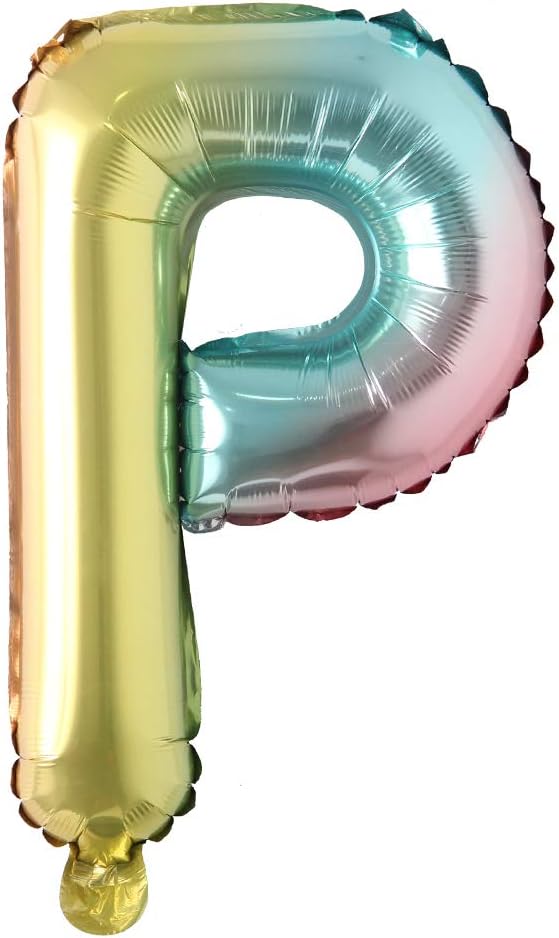 16 inch gradient rainbow Letter number balloons unicorn party foil balloon baby shower 1 birthday party decorations kids numbers Air ball (16 Inch Rainbow P)
