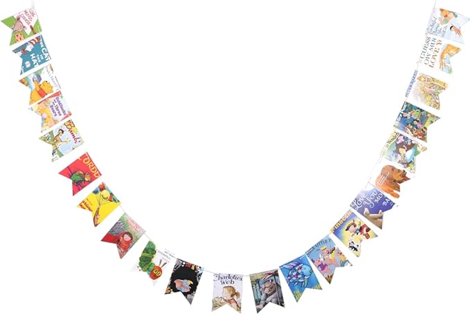 Book Garland – Vintage Book Pages String Decoration – 22 Pieces Perfect for Book Lovers, Kids Room Decor, Themed Parties, Comic Story Party Banner, Home, Library (Print Type, Double-Sided Print)