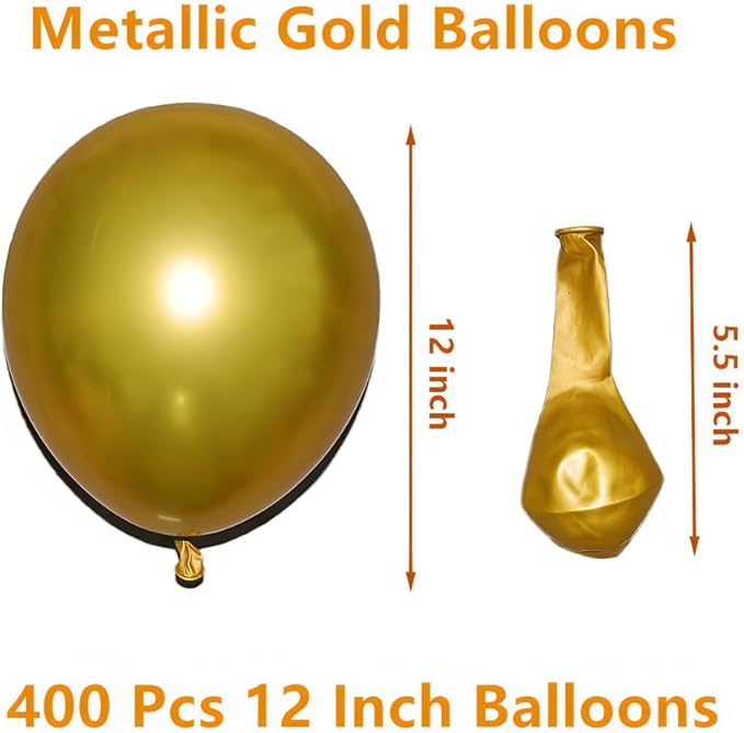 400 Pcs Gold Balloons 12 Inch Metallic Chrome Shiny Bulk Latex Balloon for Birthdays Weddings Party Decorations