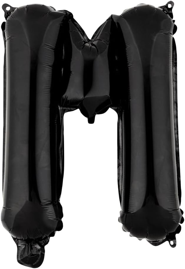Restaurantware-Balloonify 16 Inch Letter Balloon, 1 Alphabet Party Balloon - Letter M, Self-Sealing, Black Foil Mylar Finish, Hanging Loop, Decoration For Birthday, Wedding, Or Graduation