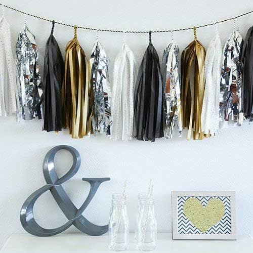 Tissue Paper Tassel DIY Hanging Paper Decorations Party Garland for Party, Wedding, Festival, Baby Shower - 20PCS (Black Tassel 35CM)