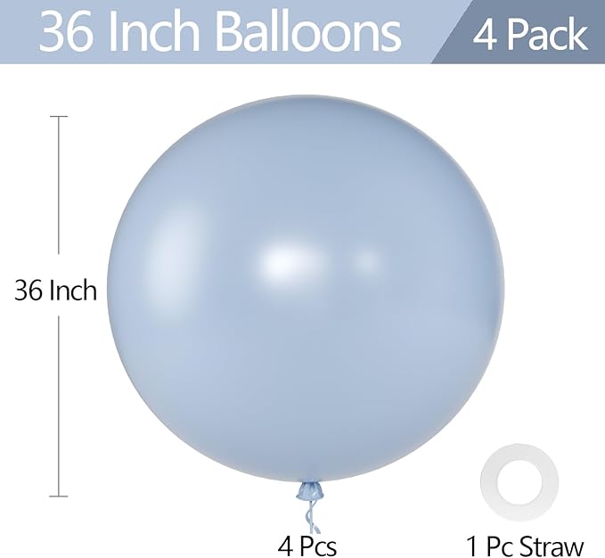 KALOR Pastel Gray Giant Balloons 36 Inch Large Latex Balloons, 4 Pack Jumbo Round Helium Balloon for Birthday Bridal Shower Wedding Baby Shower Party Decorations