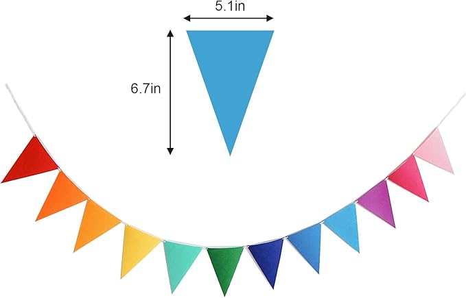 4 Strings 48PCS Rainbow Pennant Banner Flags- Colorful Triangle Felt Banner Kit with 8.2ft Ribbon-Vibrant Party Decorations for Weddings/Birthdays/Christmas/Festive Events(Rainbow Colors)