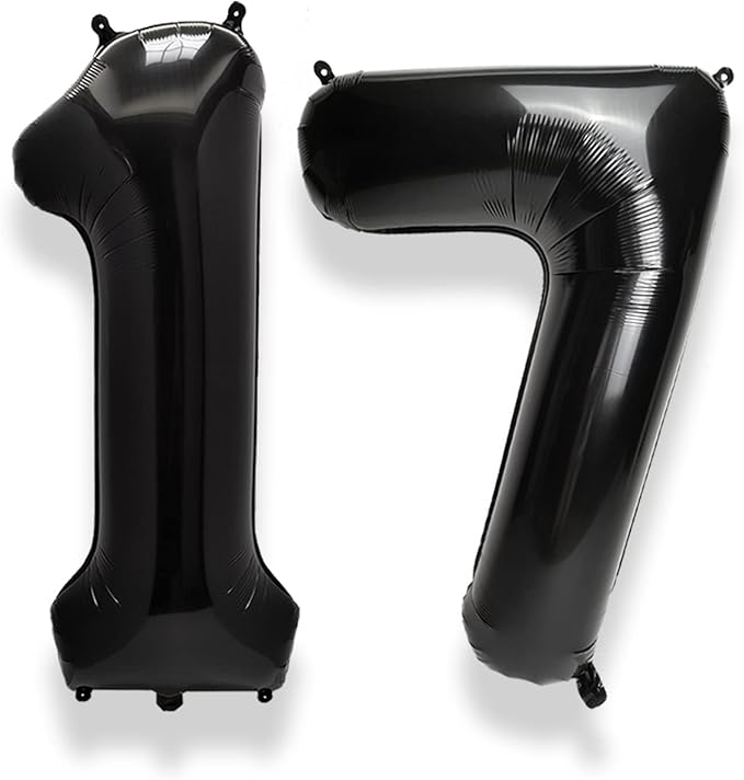 AULE 40 Inch Large 17 Balloon Numbers Black, Big Foil Number Balloons, Giant Helium Happy 17th Birthday Party Decorations for Boy and Girl, Huge Mylar Anniversary Party Supplies